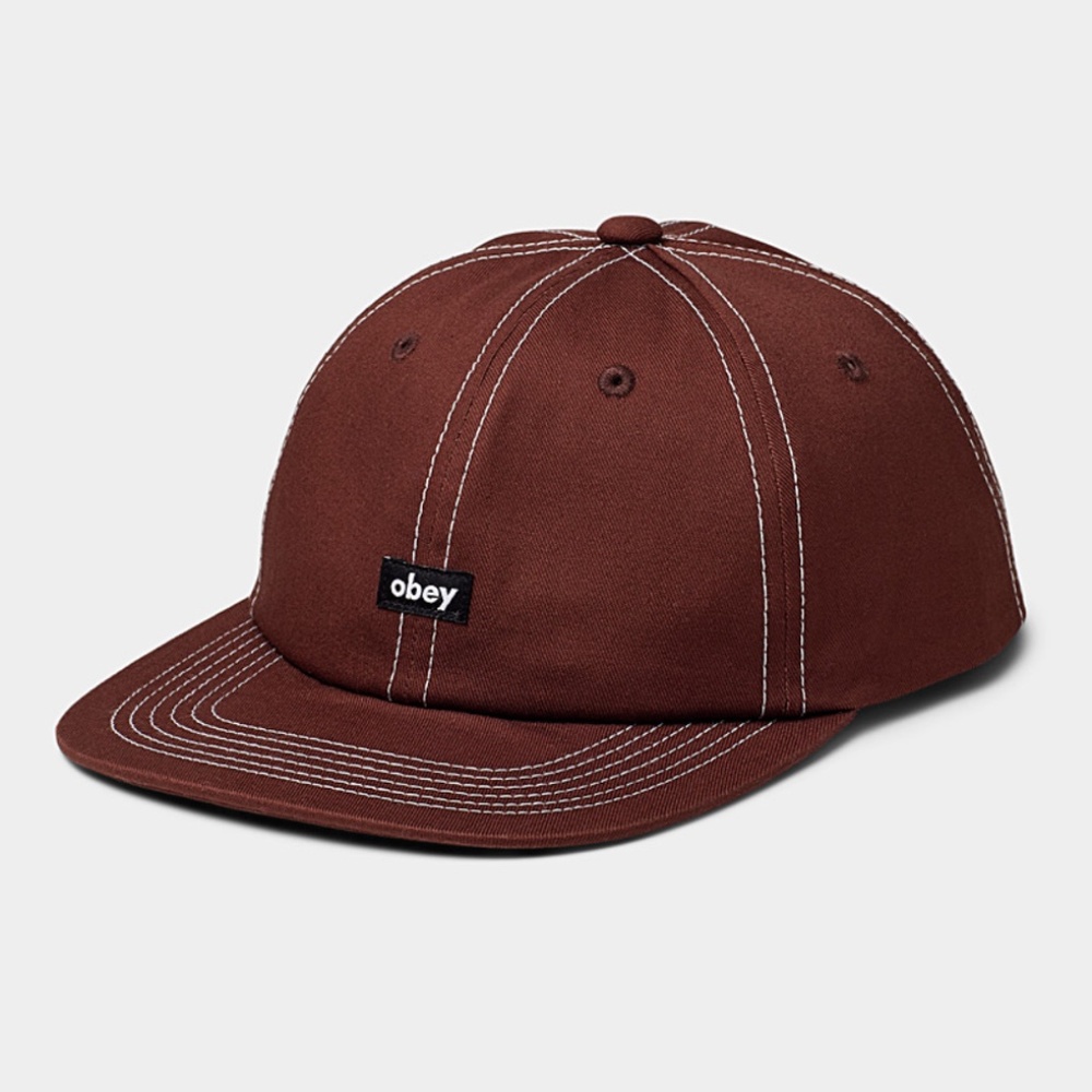 Obey brown 100% cotton small logo topstitched cap NWT
